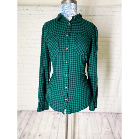 Green plaid button up - Picture 1 of 3